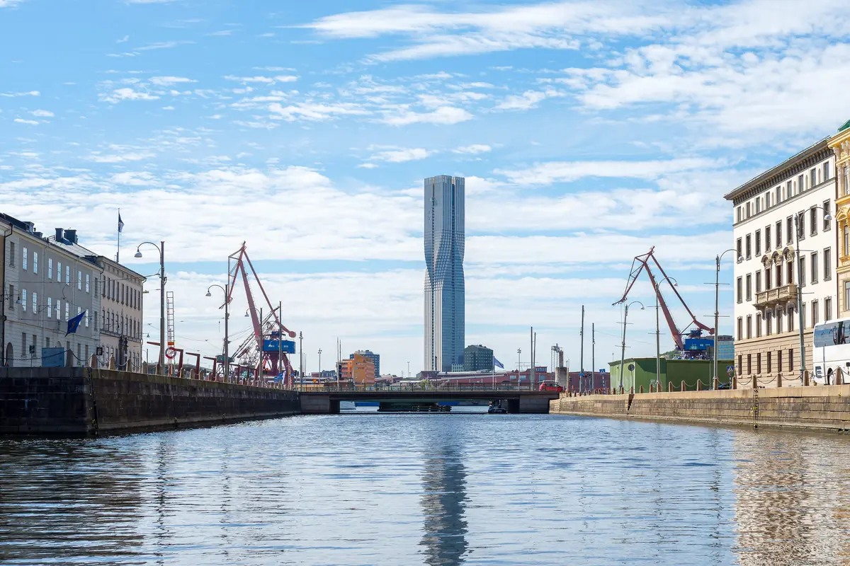 Stora Hamnkanalen in central Gothenburg, looking towards the Karlatornet tower across the Göta älv