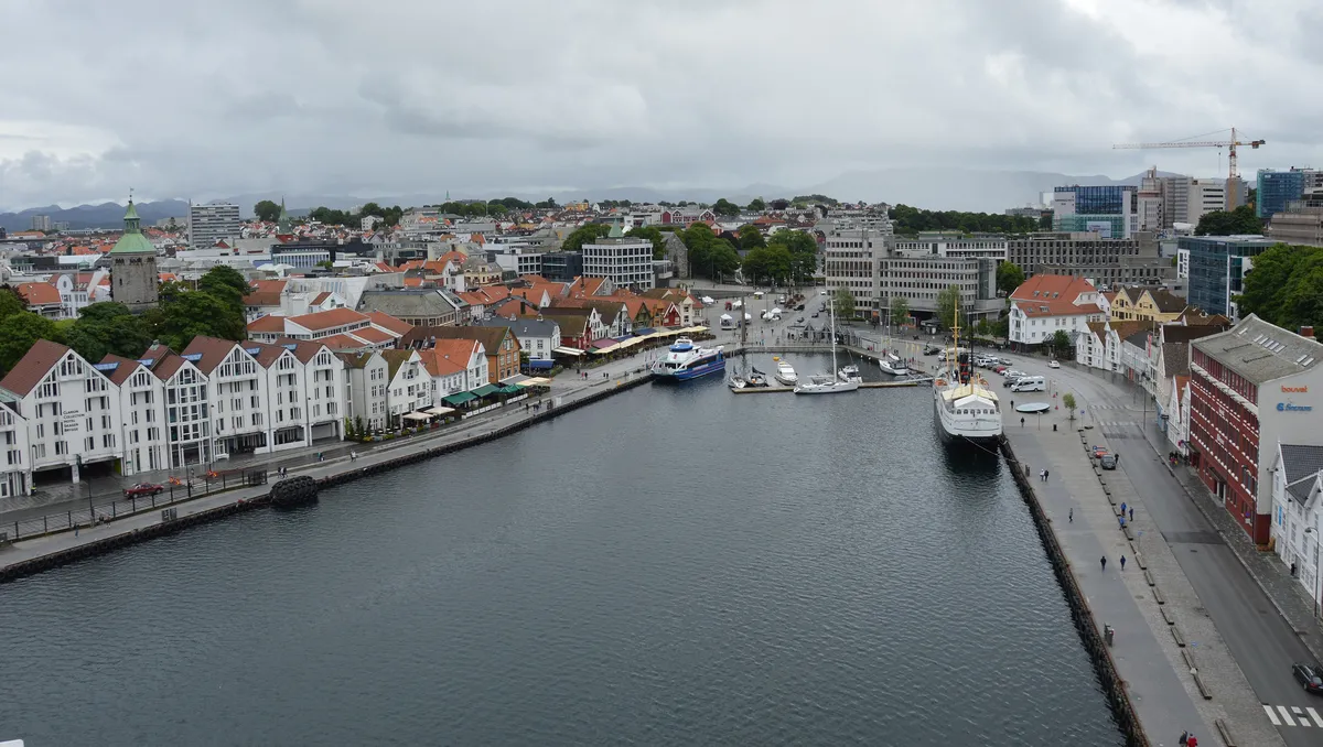 Vågen, Stavanger's inner harbour, lined with white wooden houses