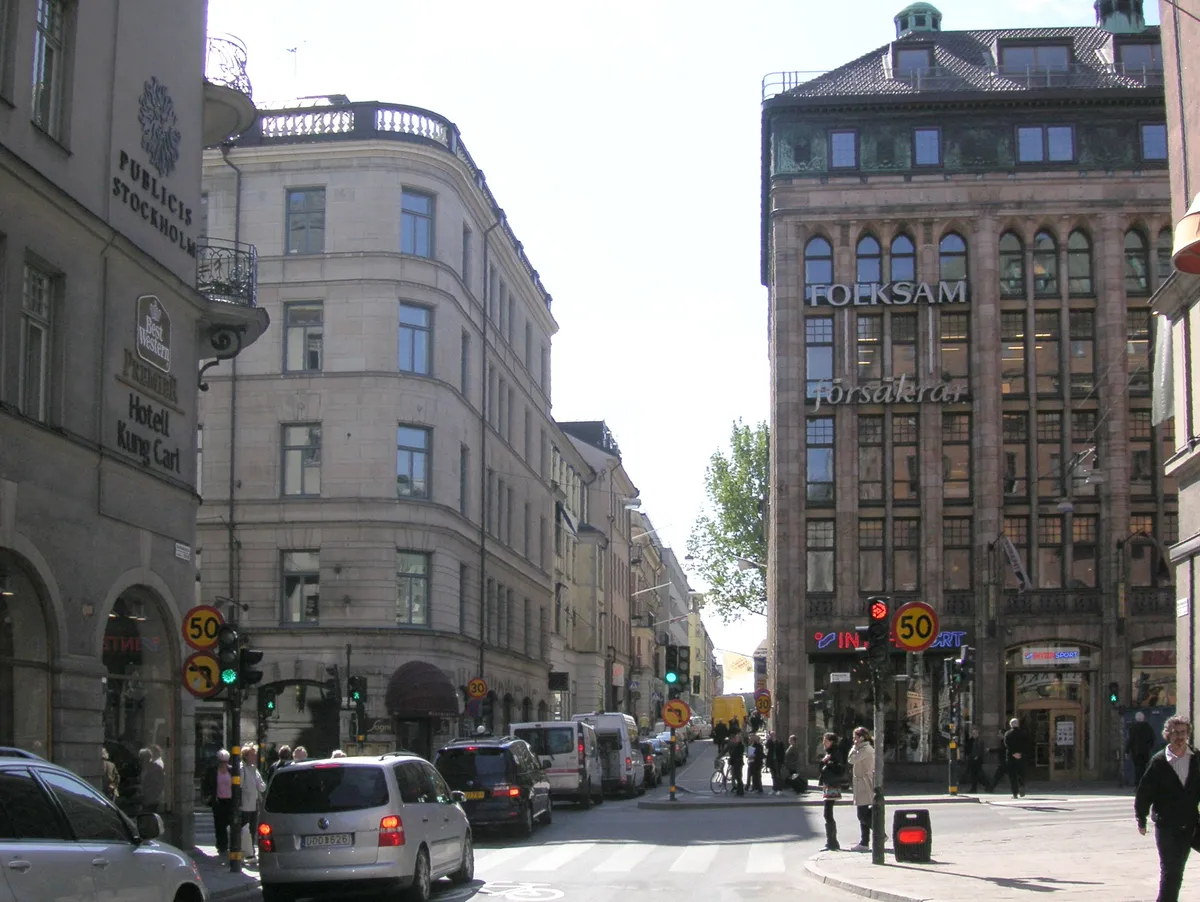 Norrlandsgatan at the Kungsgatan crossing in central Stockholm, the street where Nour is (photographed in 2008)