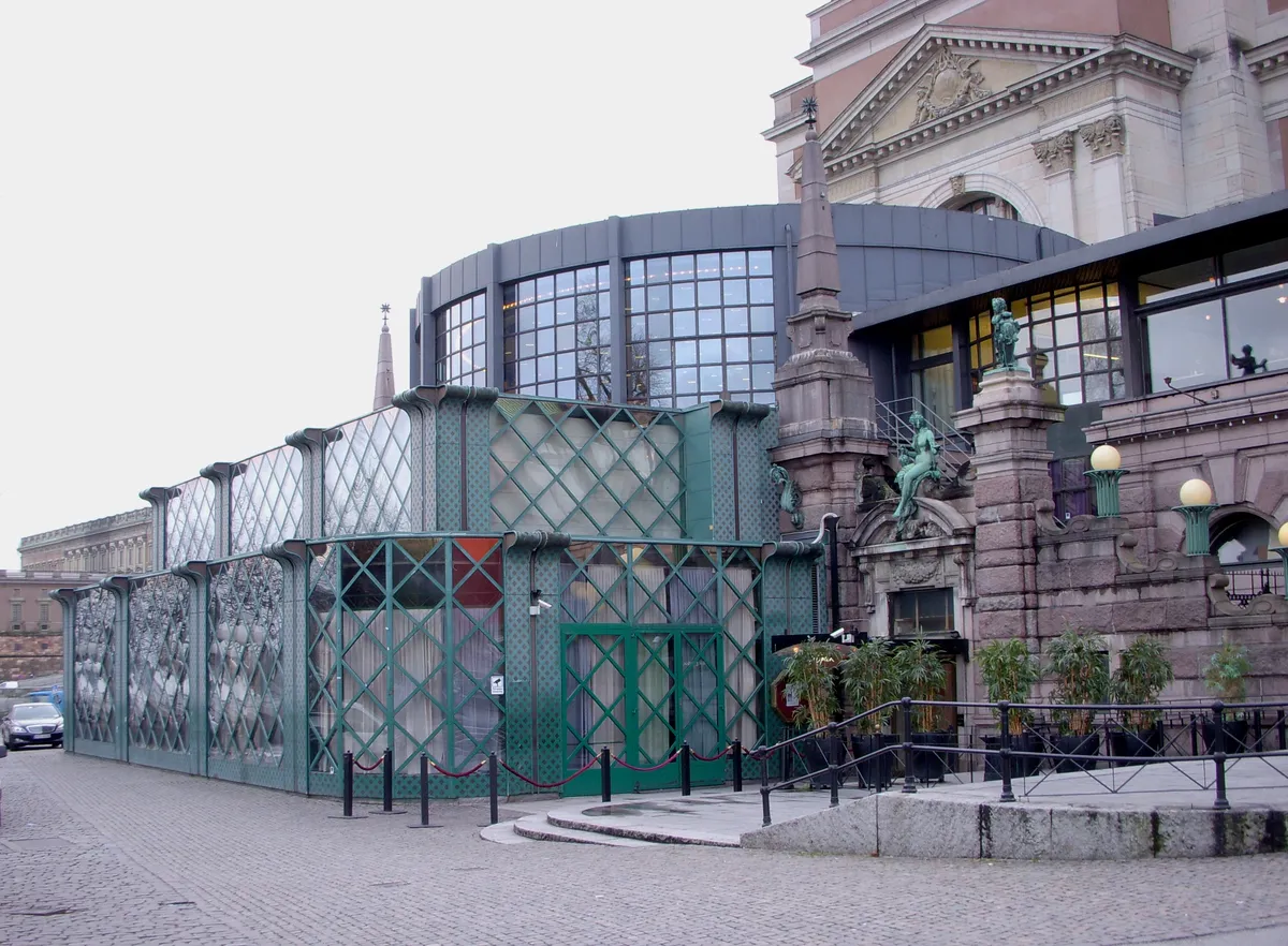 Operakällaren and its glass-walled veranda at the Royal Swedish Opera building, Stockholm (photographed in 2009)