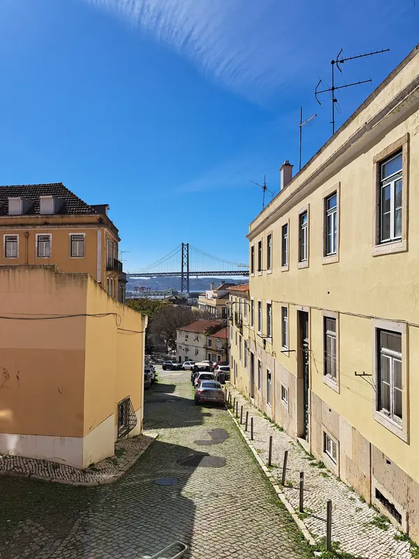 Rampa das Necessidades, Lisbon, with the 25 de Abril bridge beyond, the street where YŌSO is